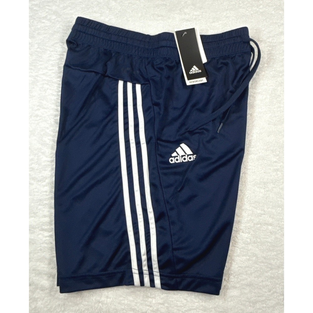 Adidas Aeroready 3 Stripe Shorts Mens Medium Navy Blue White NWT